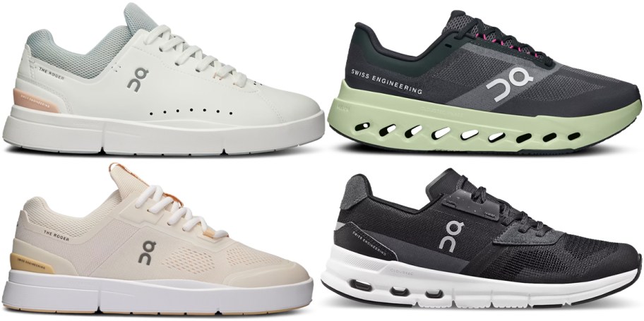 white, tan, and black on cloud shoes 