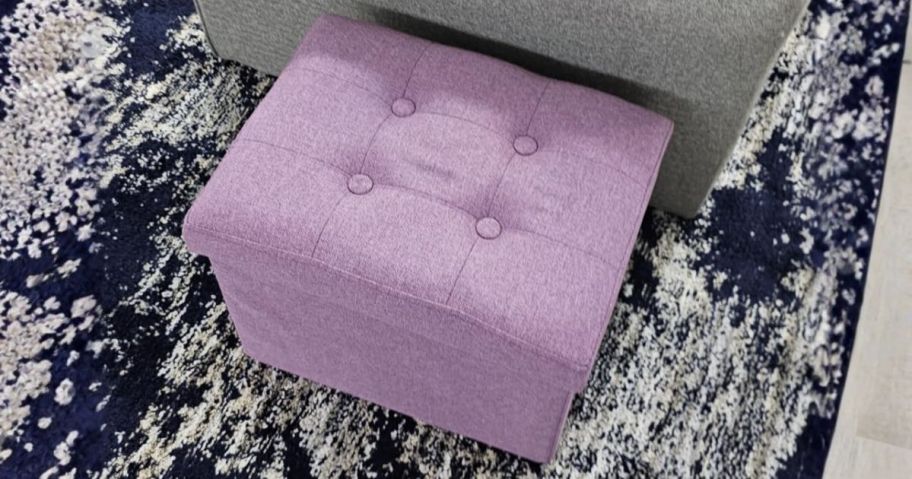 light purple storage ottoman in living room