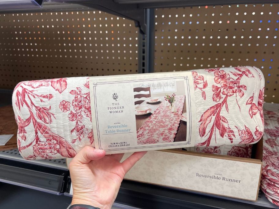 The Pioneer Woman Reversible Table Runner in hand in store