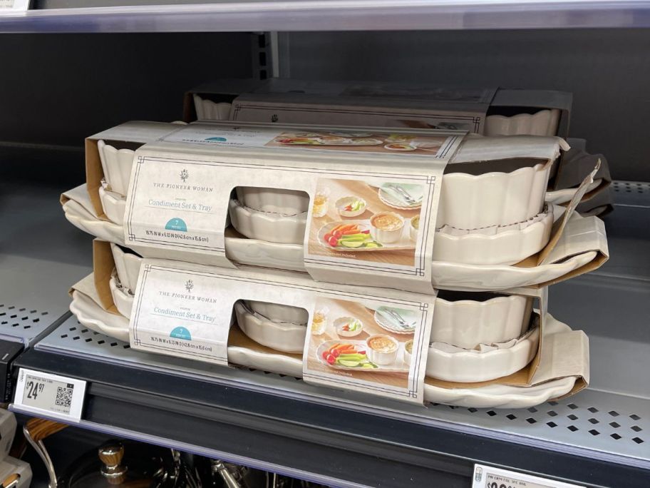 The Pioneer Woman Colette 7-Piece Stoneware Bowls on shelf in store