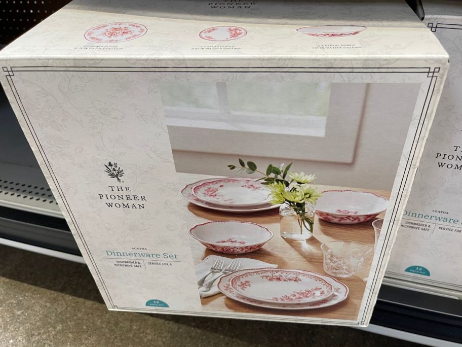 The Pioneer Woman Agatha Stoneware 12-Piece Dinnerware Set box in store