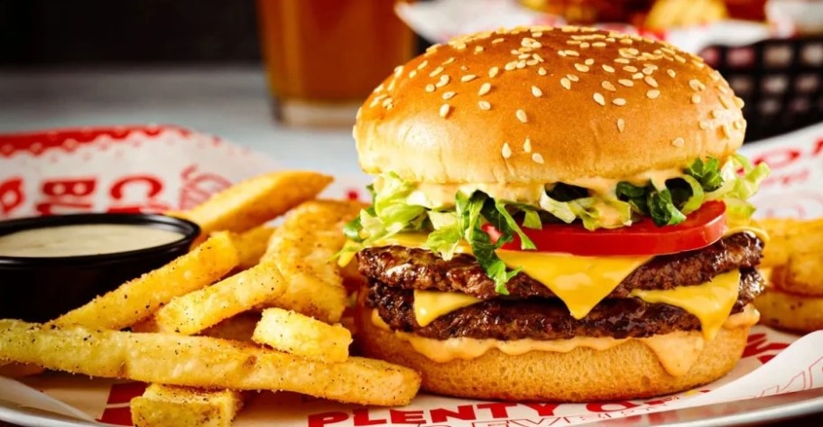 Burger and fries from Red Robin