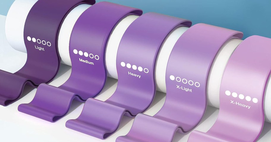 resistance bands in shades of purple