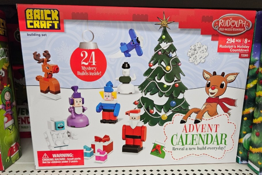 rudolph advent calendar on a store shelf