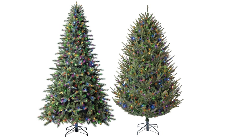 Two prelit Christmas trees.