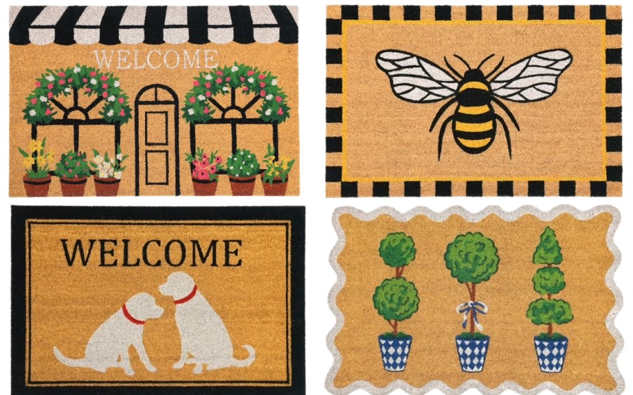 four different styles of coir doormats