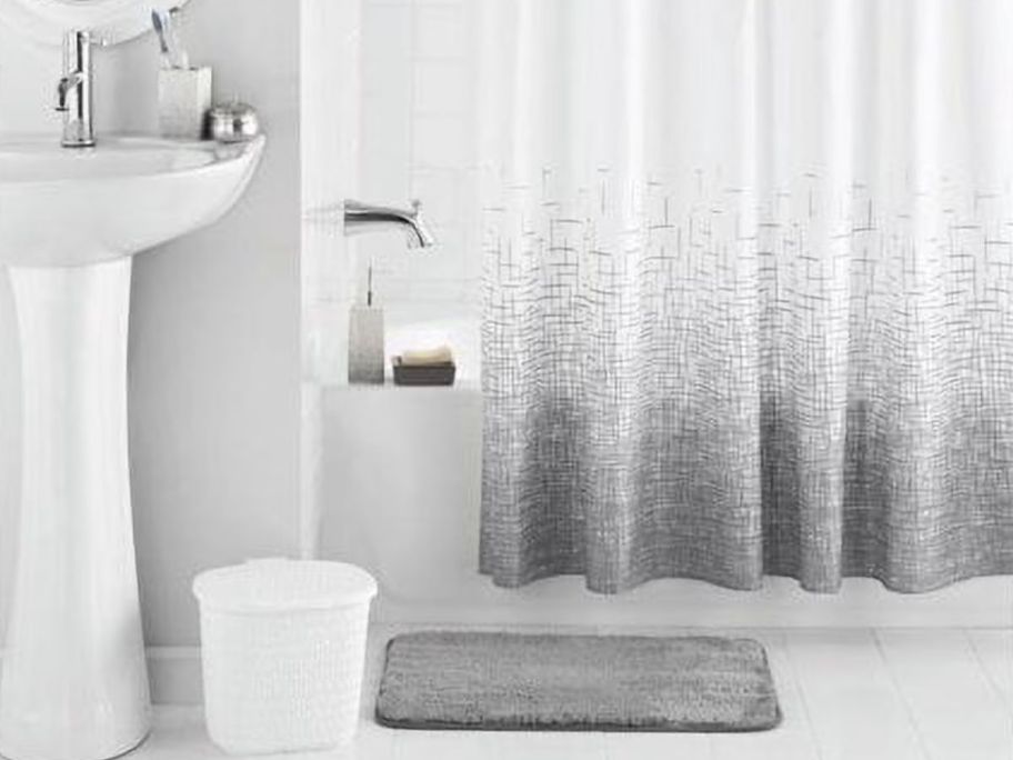shower curtain set in bathroom