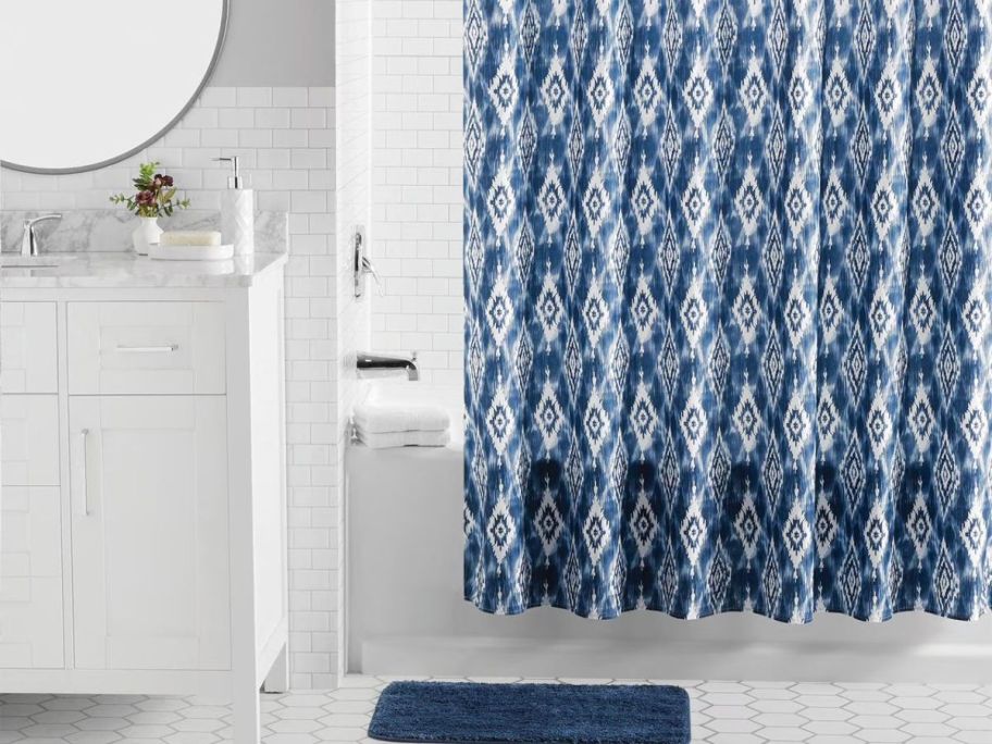 shower curtain set in bathroom