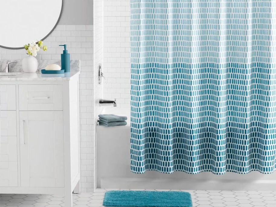 shower curtain set in bathroom