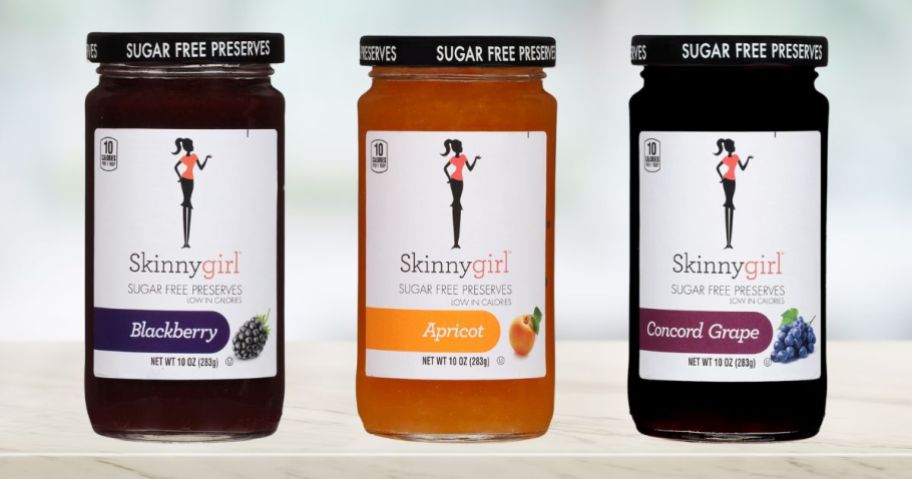 three skinnygirl preserve jars on counter