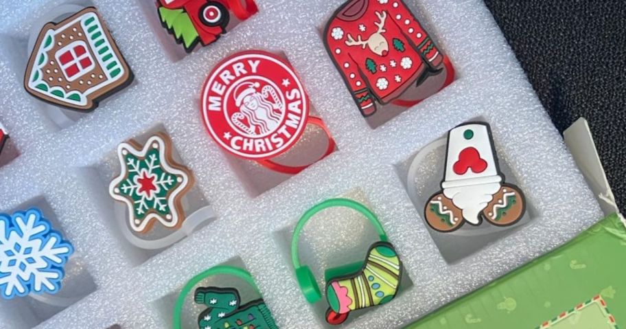 christmas straw toppers in box