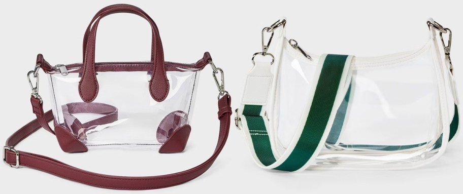 maroon and green clear crossbody bags