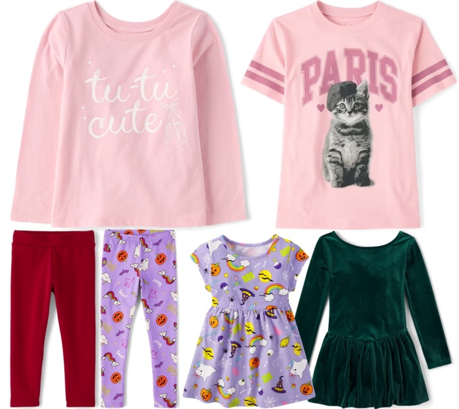girls and toddler girls tees, pants and dresses
