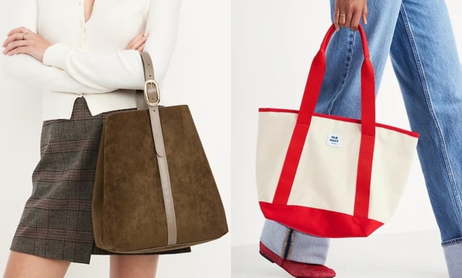 two women with tote bags