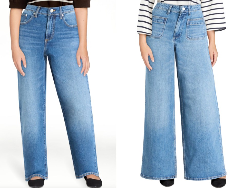 two medium wash blue jeans