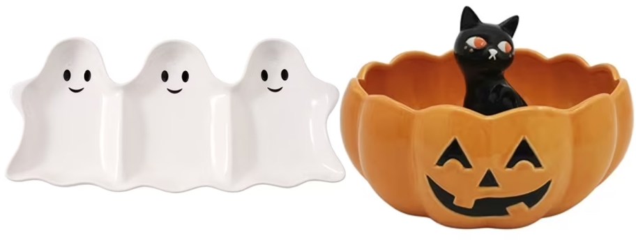 three ghost tray and cat pumpkin bowl 