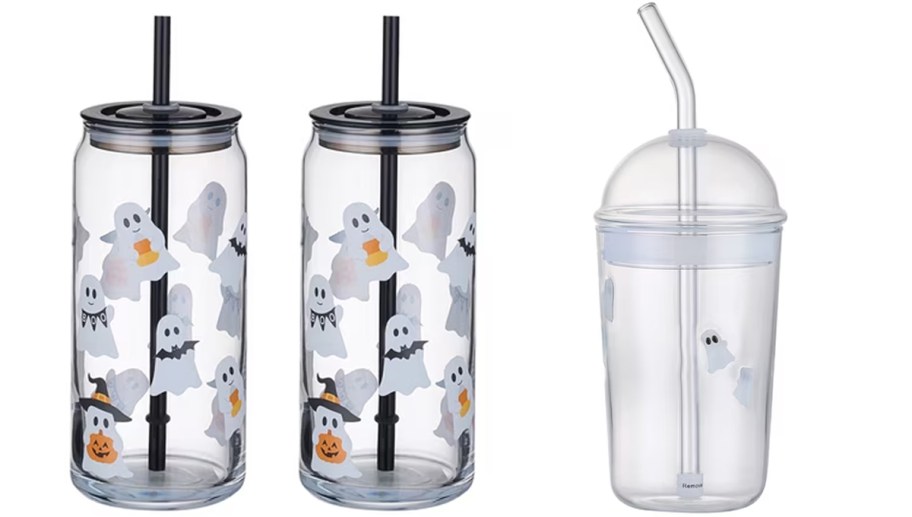 glass ghost tumblers with straws