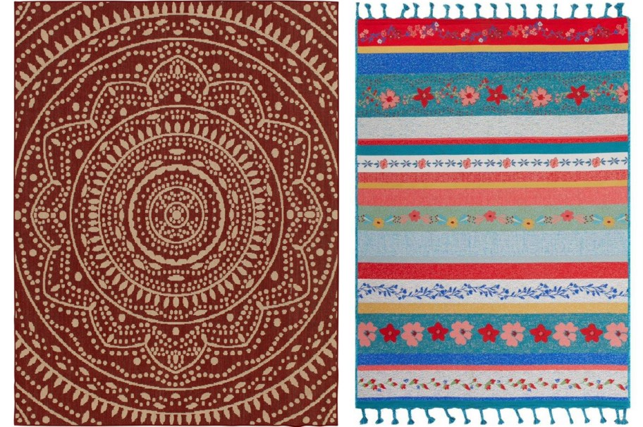 red circle and multicolor floral rugs