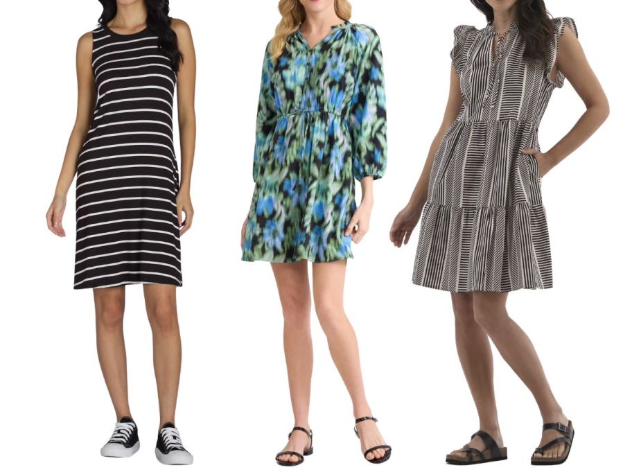 three women wearing walmart dresses