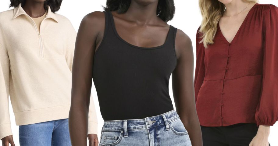 three women wearing walmart tops