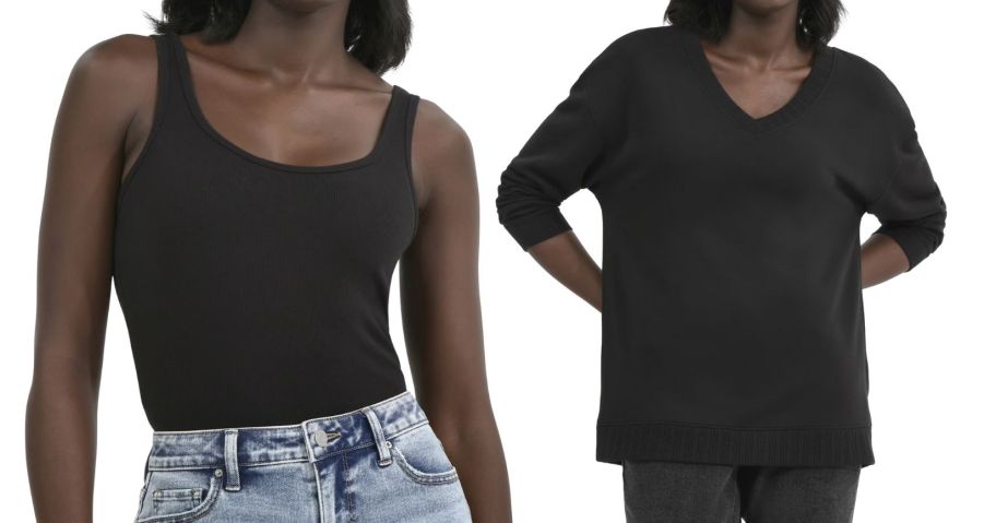 two women wearing black tops