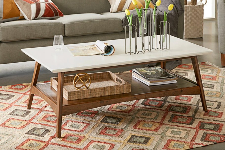 white and brown modern coffee table