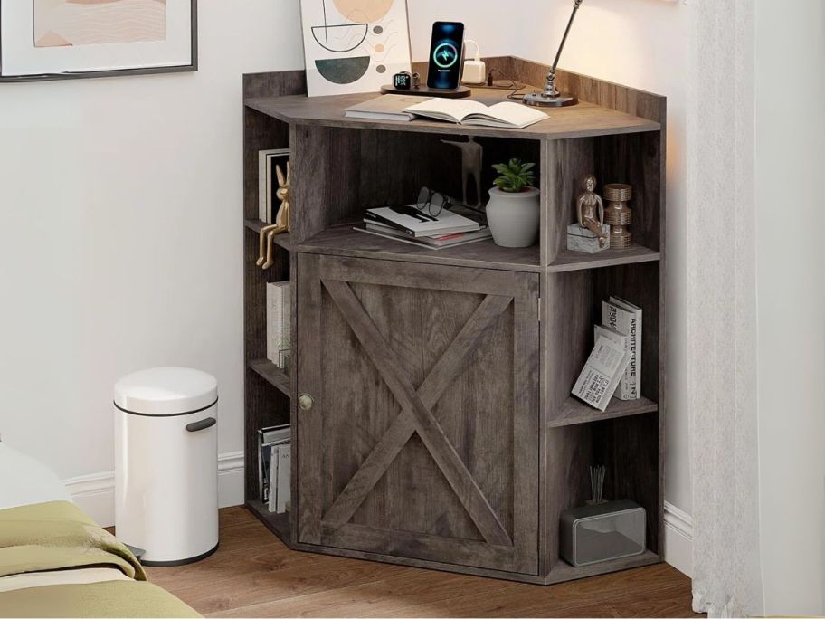 Corner Storage Shelf in bedroom