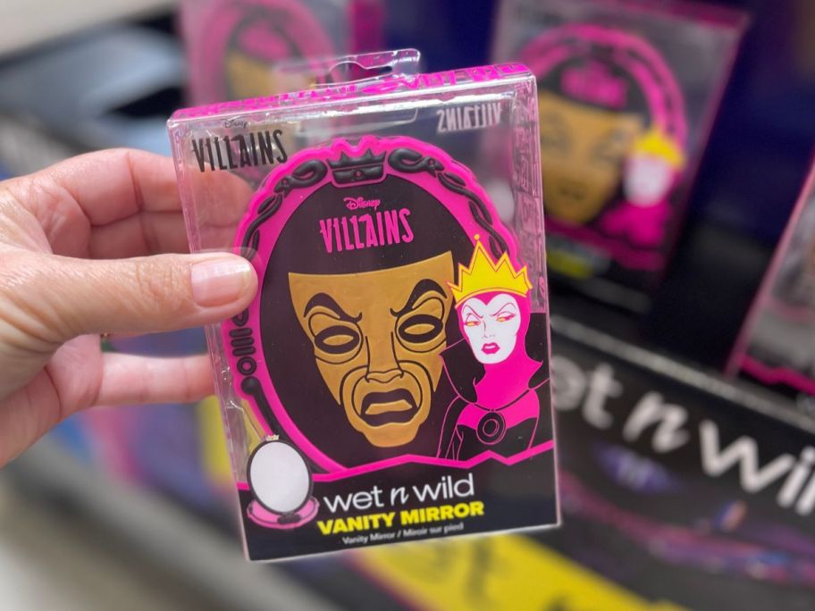 Wet N Wild Disney Villains Pink and Black Vanity Mirror in hand in store