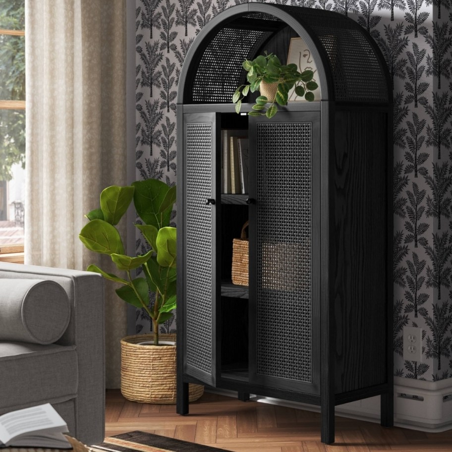 blcak arched wicker cabinet