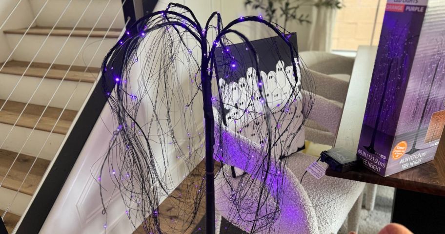 led color changing willow tree lit up in purple