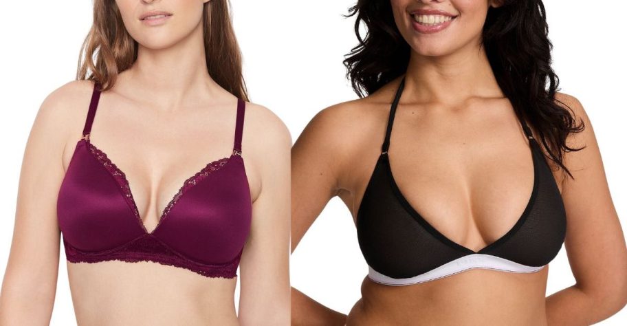 two women wearing women victoria secret bras