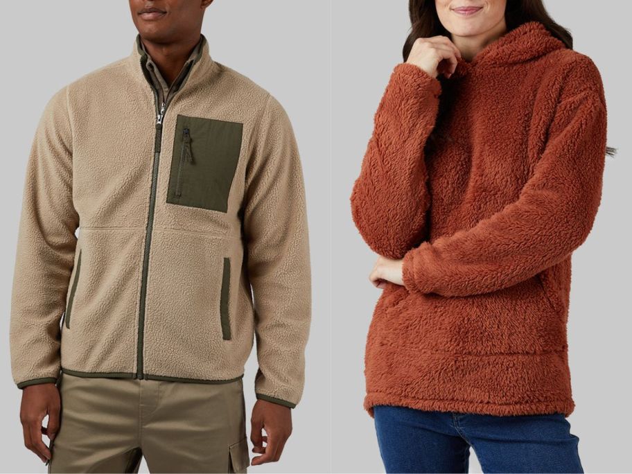 a man and a woman in 32 Degrees Sherpa jackets