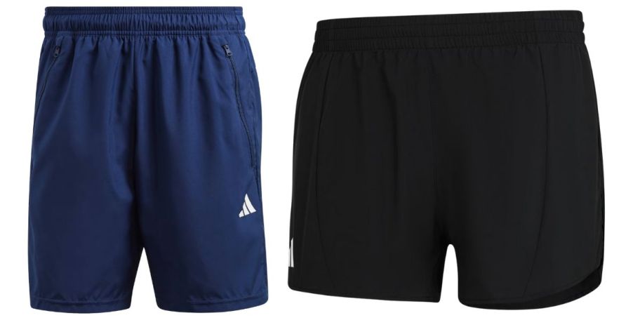 2 pairs of adidas shorts in navy and black