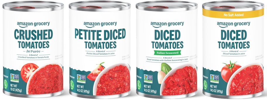 4 cans of Amazon Grocery Canned Tomatoes