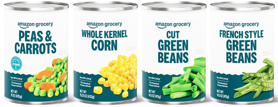 4 cans of canned vegetables in a row