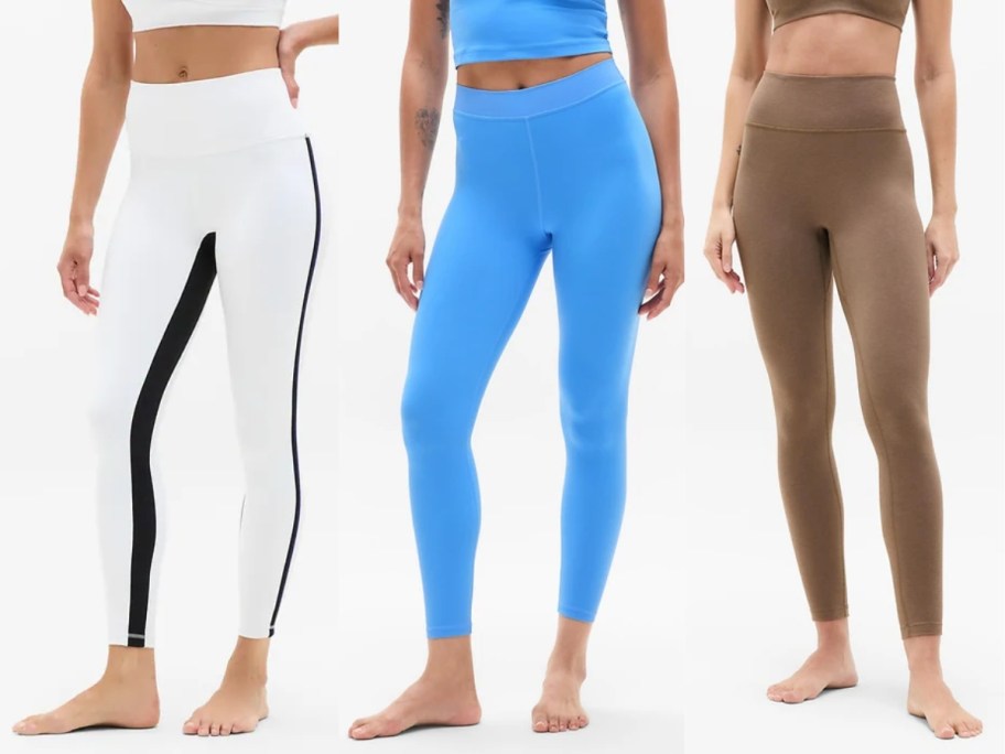 stock images of women wearing athleta leggings in different colors