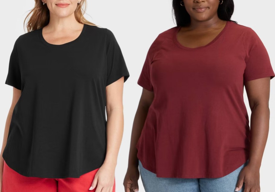 Ava & Viv Women's Plus Short Sleeve Scoop Neck Drapey T-Shirts