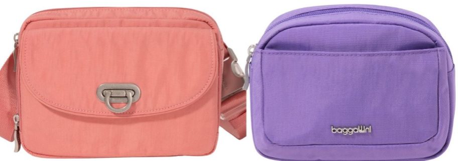 Baggalini bags in salmon and purple