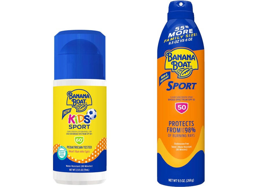 yellow and orange bottles of Banana Boat Sunscreens
