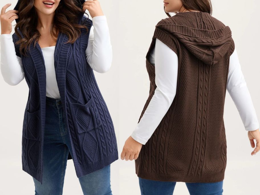 BloomChic Twisted Hooded Sleeveless Knit Cardigan