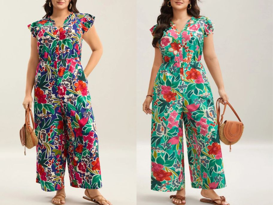 BloomChic Sunkissed Floral Print Button Wide-Leg Jumpsuit