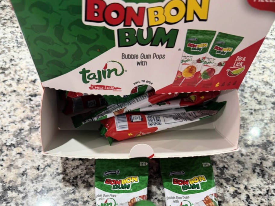 box of BonBonBum 30 lollipops with tajin