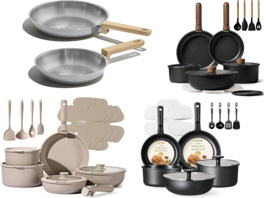 Collage of 4 different Carote Cookware Sets