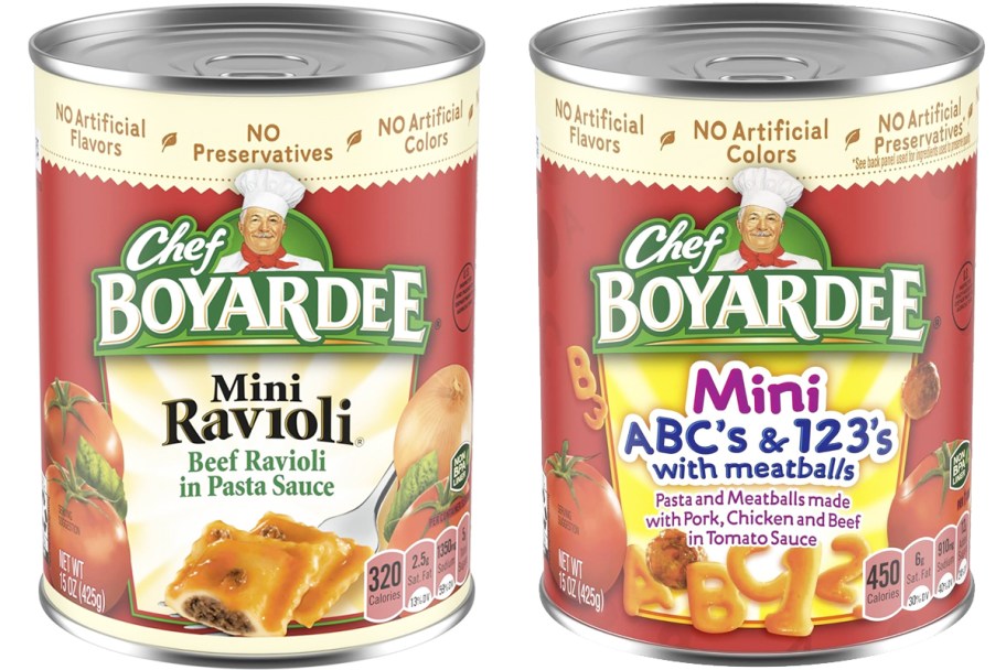 two cans of Chef Boyardee