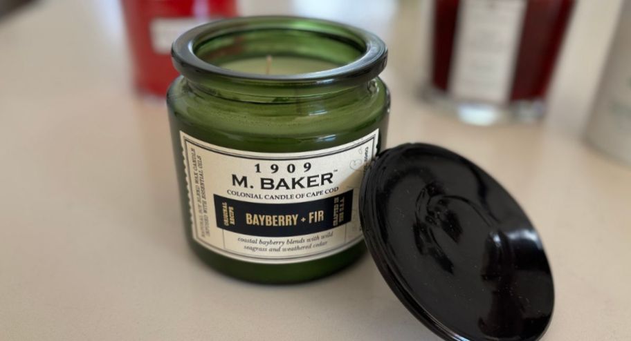 Colonial Candle Bayberry & Fir 14oz Jar displayed on top of the table