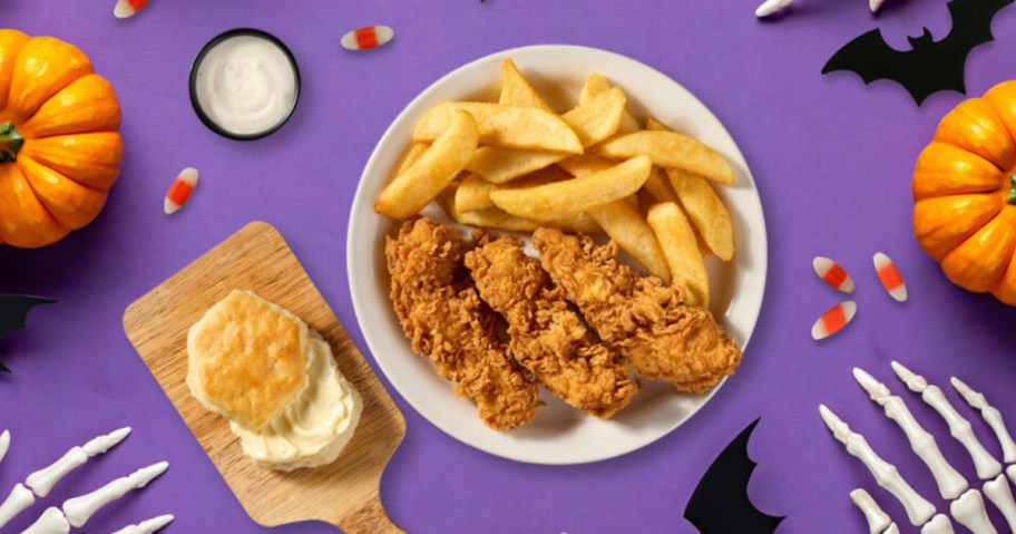 Cracker Barrel kids meal on display with Halloween theme