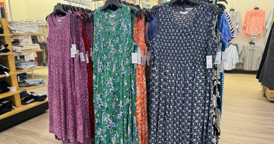 A rack of Croft & Barrow Owmen's Smocked Midi Dresses at Kohl's