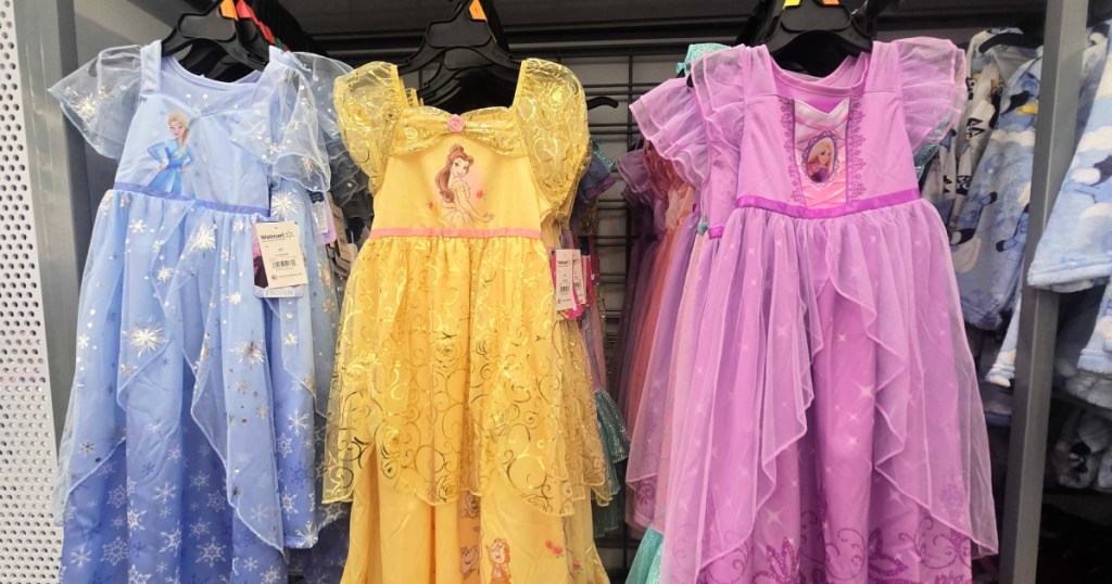 Disney princess dresses hanging in store at Walmart