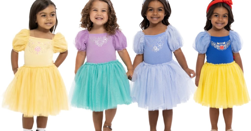 Little girls wearing Disney tutu dresses