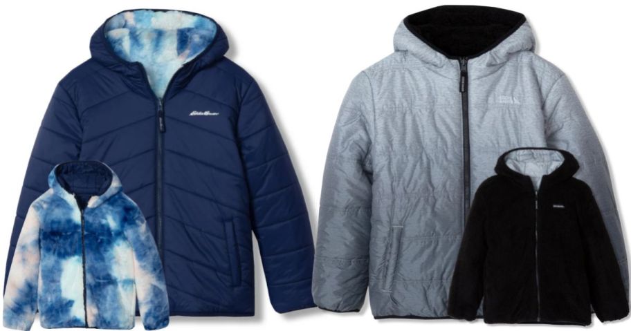 2 reversible kids jackets in blue and gray